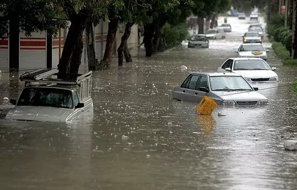 کمک مردم به خودرو گرفتار در سیل+ ویدیو