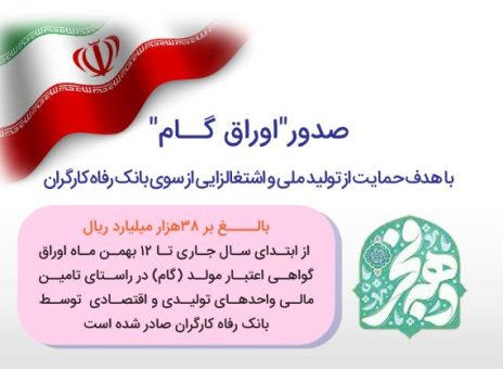 صدور بیش از ۳۸ هزار میلیارد ریال “اوراق گام” از سوی بانک رفاه کارگران در سال جاری