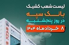 لیست شعب کشیک بانک سپه در روز پنجشنبه هشتم خردادماه