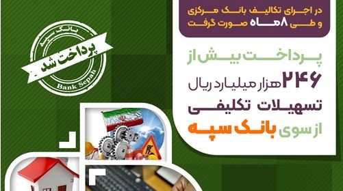 پرداخت بیش از ۲۴۶ هزار میلیارد ریال تسهیلات تکلیفی از سوی بانک سپه