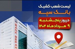 لیست شعب کشیک بانک سپه در روز پنجشنبه نهم مردادماه