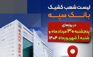 لیست شعب کشیک بانک سپه در روزهای ۳۰ مردادماه و یکم شهریورماه