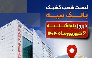 لیست شعب کشیک بانک سپه در روز پنجشنبه ششم شهریورماه
